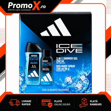 Set cadou Adidas Ice Dive cu gel de dus 250ml si deodorant spray 150ml pentru barbati