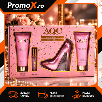 Set cadou AQC Lady Secret Pink cu parfum EDT gel de dus si lotiune de corp