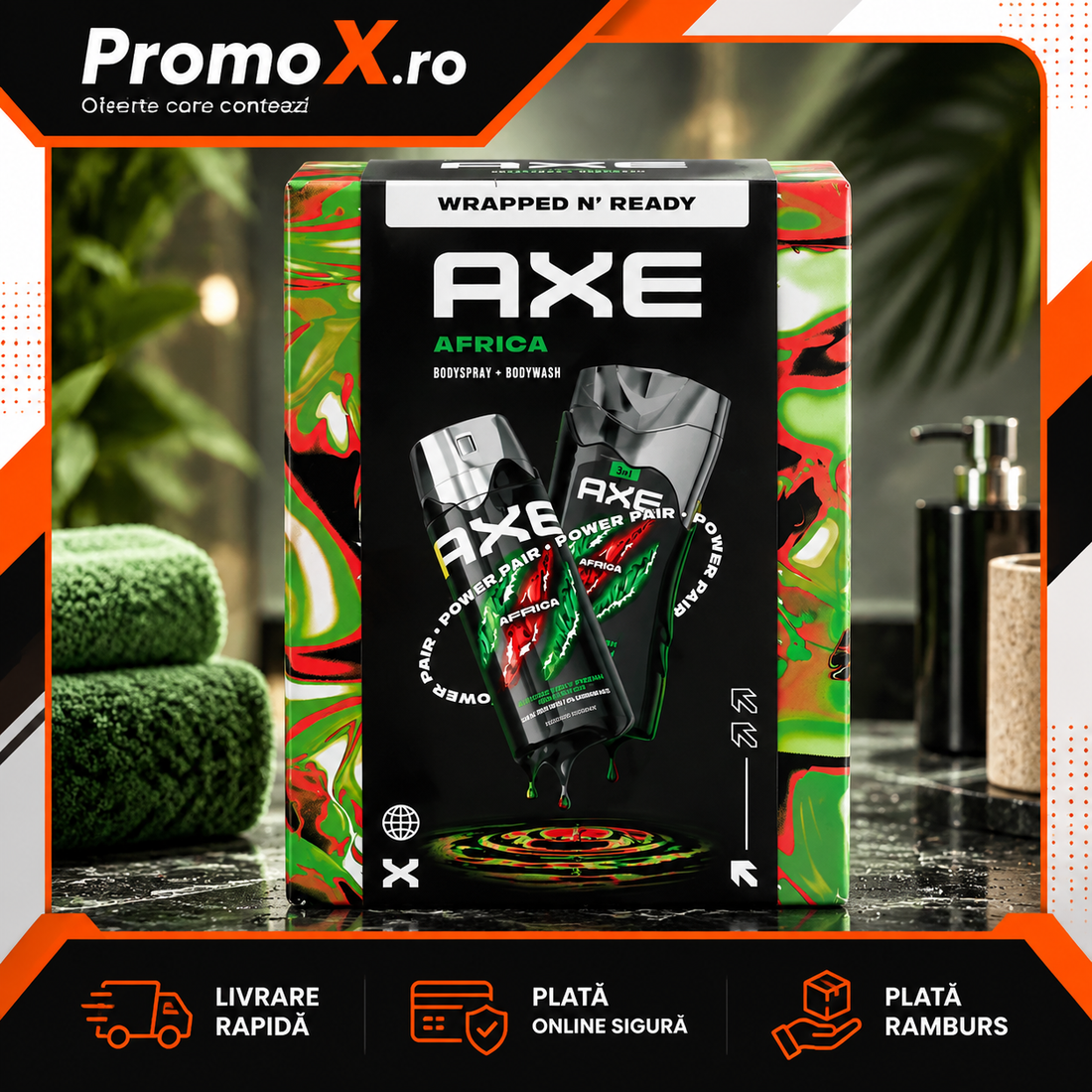 Set cadou Axe Africa cu gel de dus 250ml si deodorant spray 150ml pentru barbati