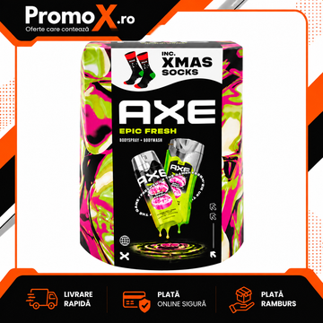 Set cadou Axe Epic Fresh cu gel de dus 250ml deodorant 150ml si sosete