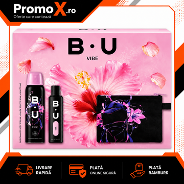 Set cadou BU Vibe cu apa de toaleta 50ml deodorant 150ml si borseta cosmetica