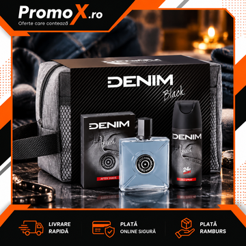 Set cadou Denim Black cu aftershave 100ml deodorant 150ml si borseta