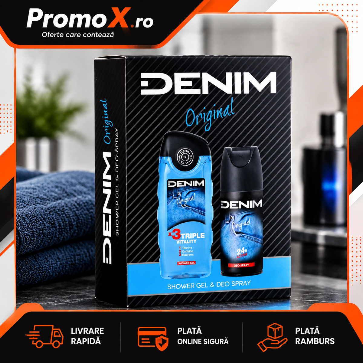Set cadou Denim Original pentru barbati cu gel de dus 250ml si deodorant 150ml