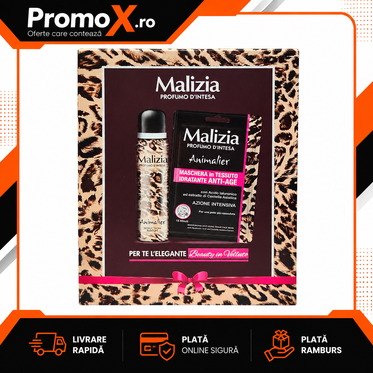 Set cadou Malizia Animalier cu deodorant 100ml si masca de fata Anti Age