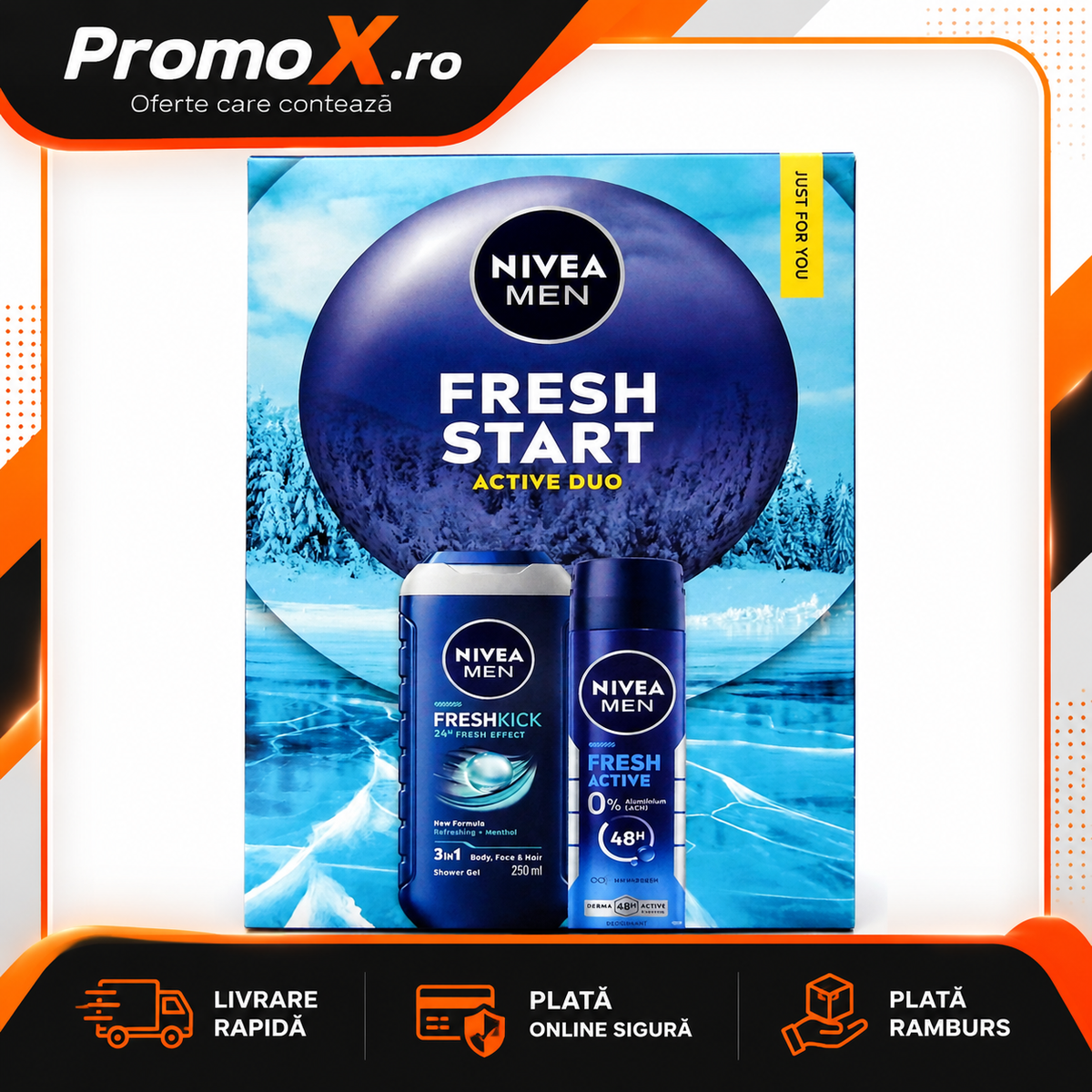 Set cadou NIVEA Men Fresh Start Active Duo cu gel de dus si deodorant pentru barbati