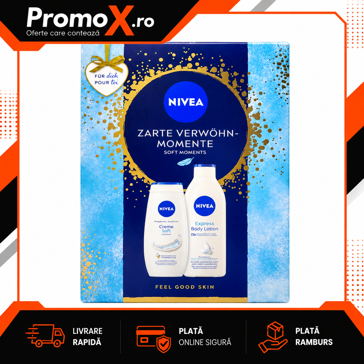 Set cadou NIVEA Soft Moments cu gel de dus 250ml si lotiune de corp 400ml