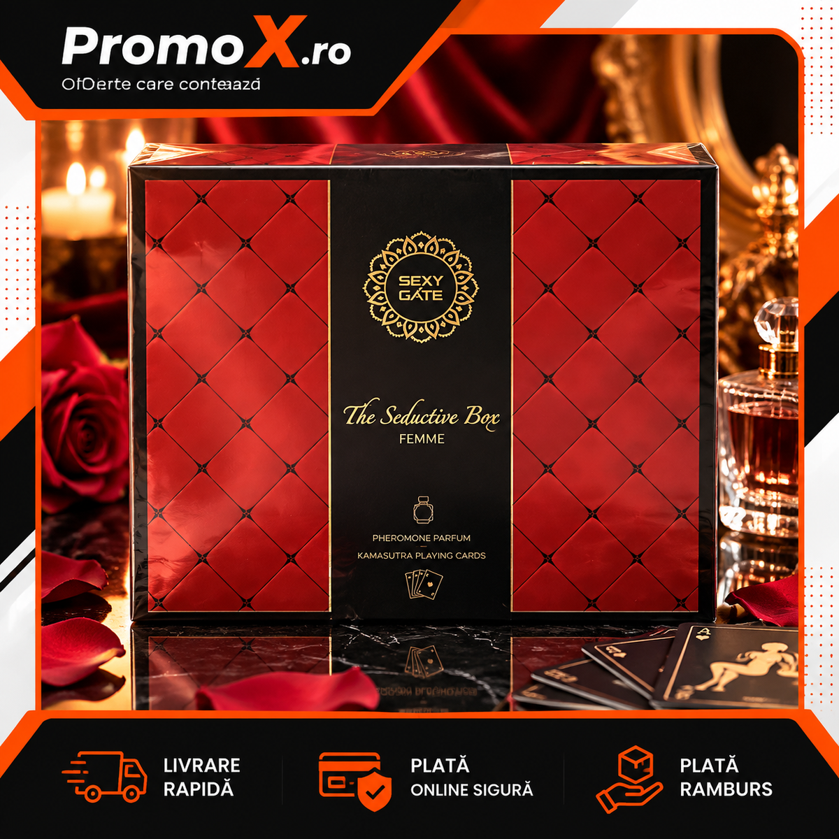 Set cadou Sexy Afrodite cu apa de parfum 100ml si carti joc incluse
