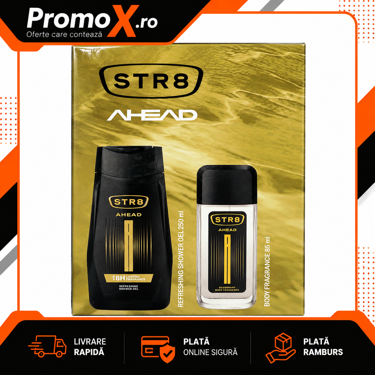 Set cadou STR8 Ahead cu gel de dus 250ml si deodorant spray 85ml pentru barbati