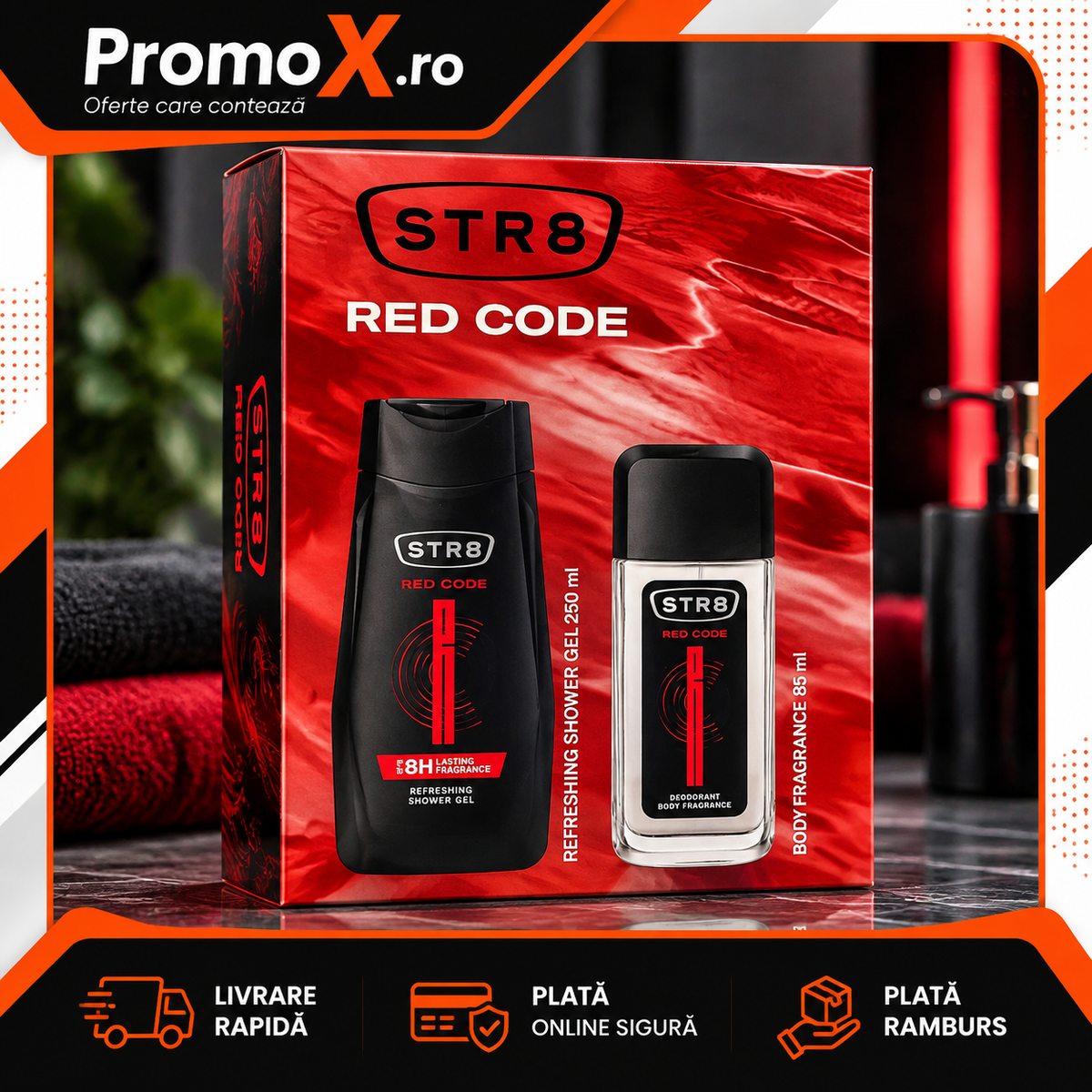 Set cadou STR8 Red Code cu gel de dus 250ml si deodorant spray 85ml pentru barbati