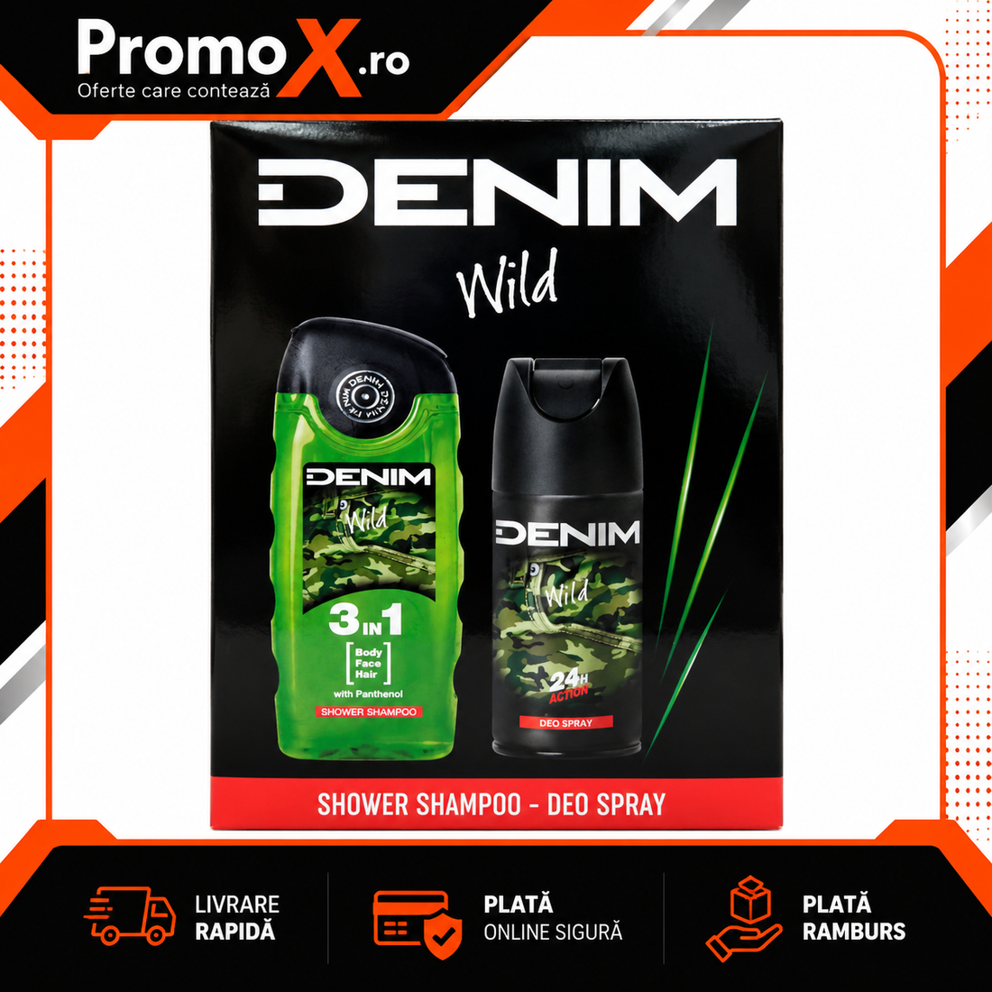 Set cadou Denim Wild cu gel de dus 250ml si deodorant spray 150ml pentru barbati